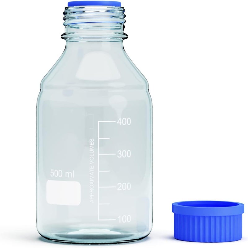 MorexLab 500ML Storage Glass Bottles – 2pcs Round Media Storage Bottle – Borosilicate Glass Bottles – Safe Probe Storage Glass Storage Bottles with GL45 Blue Screw Cap (500ml - 2pcs) - Image 5